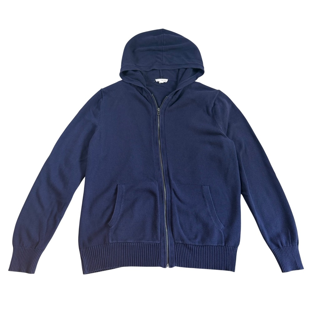 Y2K Gap Mens Marine Blue 100% Cotton Full Zip Knit Hoodie Sweater Large